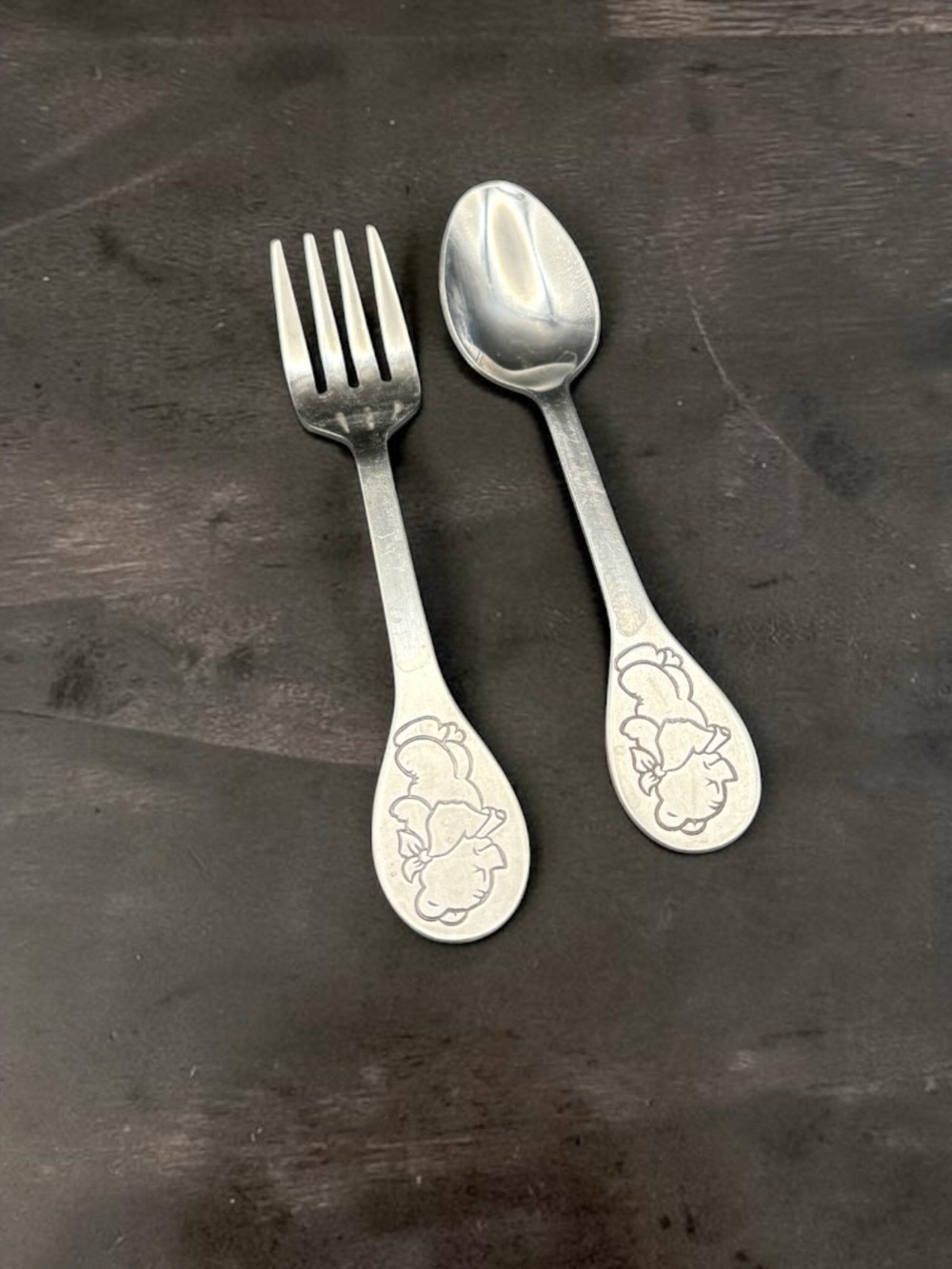 Vintage 1980s Tommee Tippee Disney Winnie The Pooh Bear Spoon & Fork Set Kid EUC
